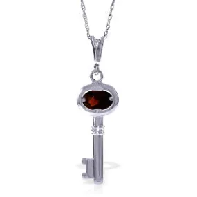 0.5 Carat 14K Solid White Gold Key Charm Necklace Garnet