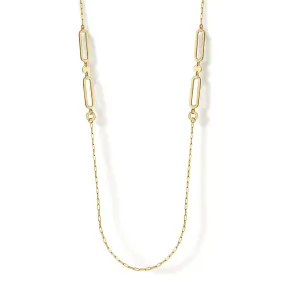 14K Yellow Gold Link Station Necklace With Hollow Paperclip Chain