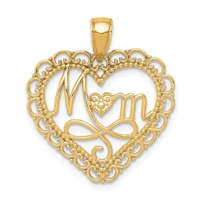 14k Yellow Gold Polished MOM Scallop Heart Pendant