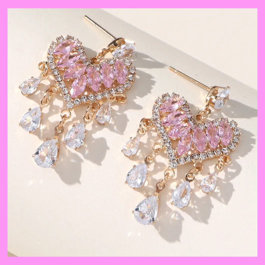 【6-52#】Heart Tassel Earrings  for female fashion daily engagement wedding anniversary birthday present