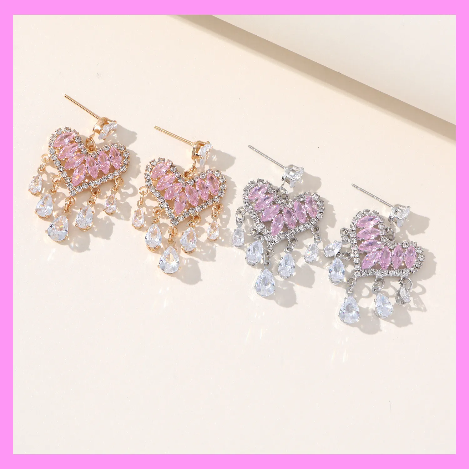 【6-52#】Heart Tassel Earrings  for female fashion daily engagement wedding anniversary birthday present