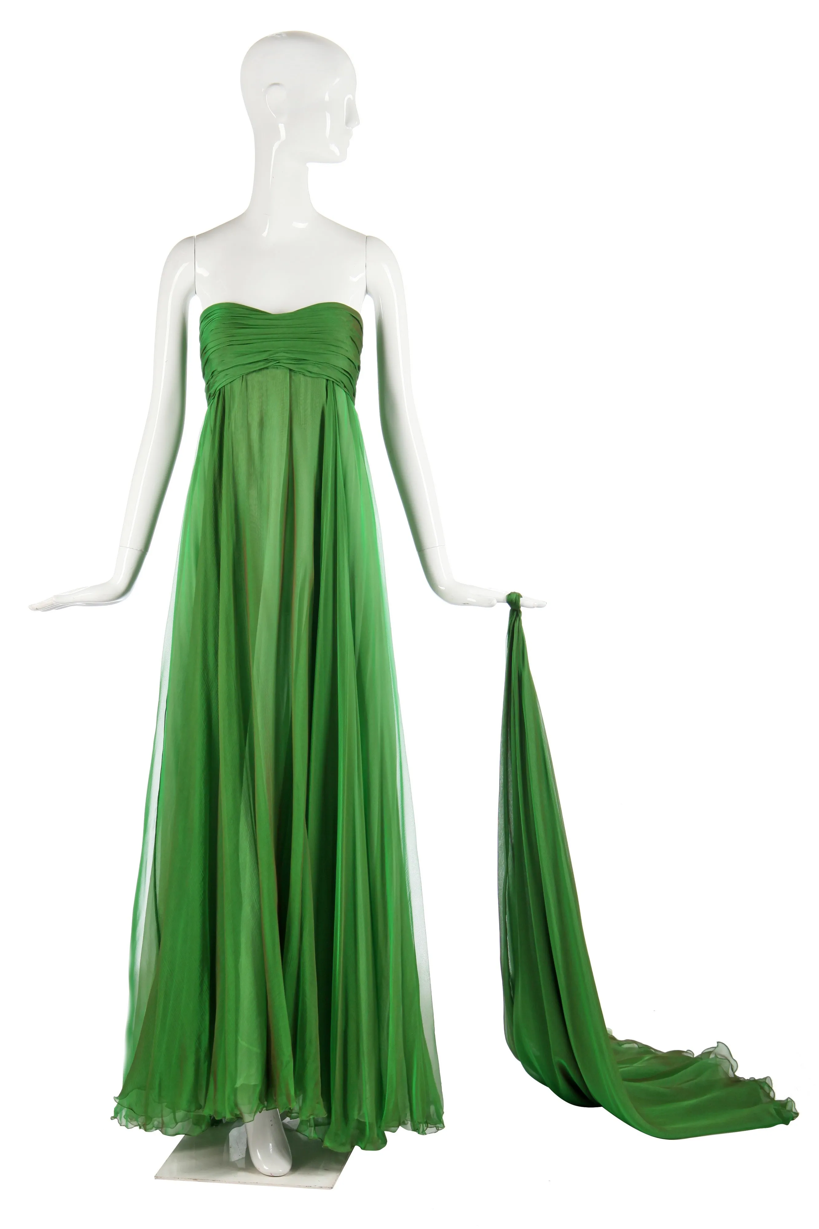 A changeant vintage green/purple silk-chiffon evening gown, 1990s