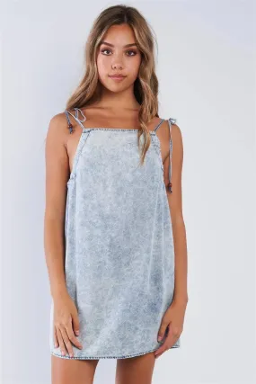 Acid Washed Denim Square Neck Mini Sun Dress