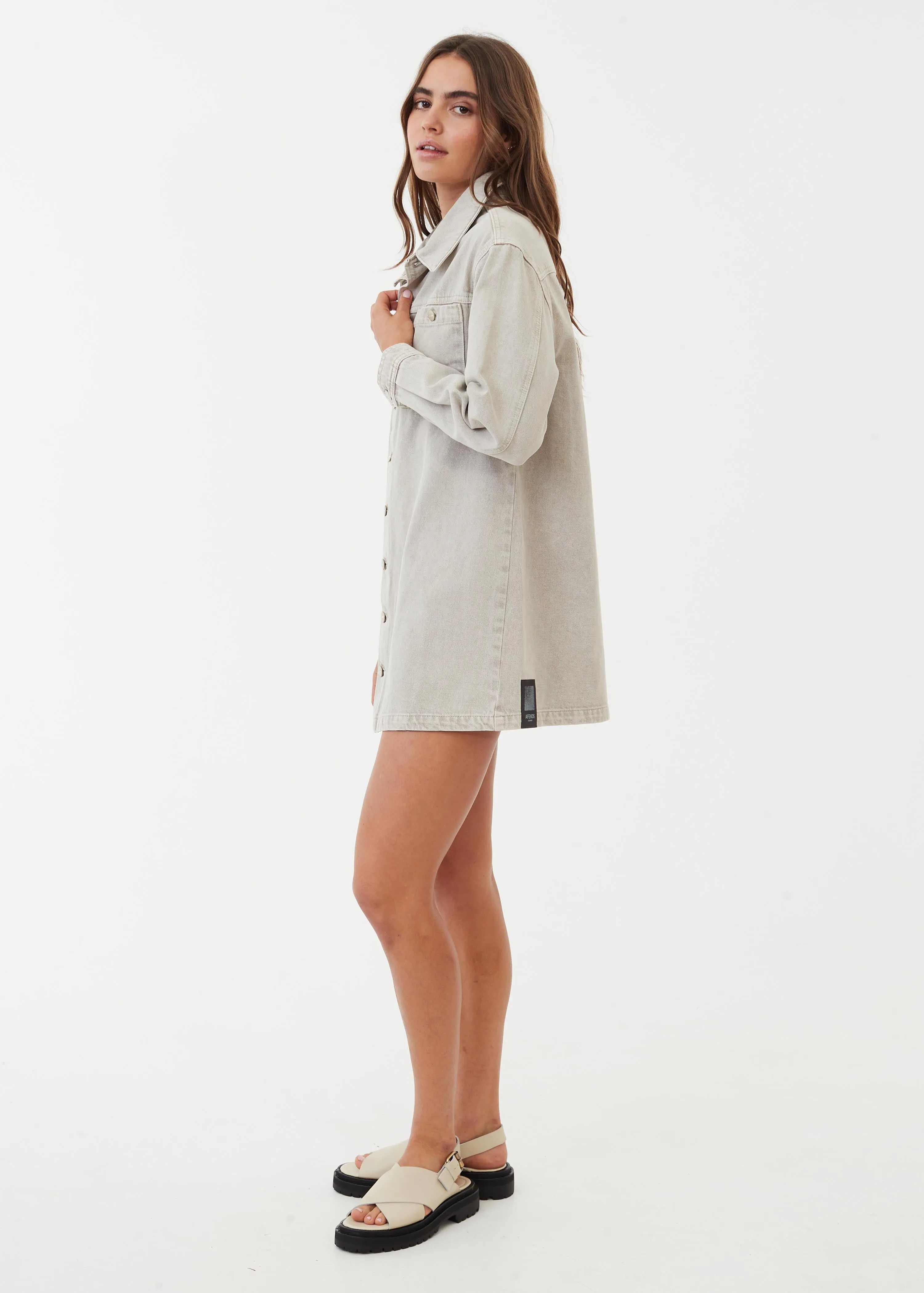 AFENDS Womens Tori - Denim Dress - Faded Cement