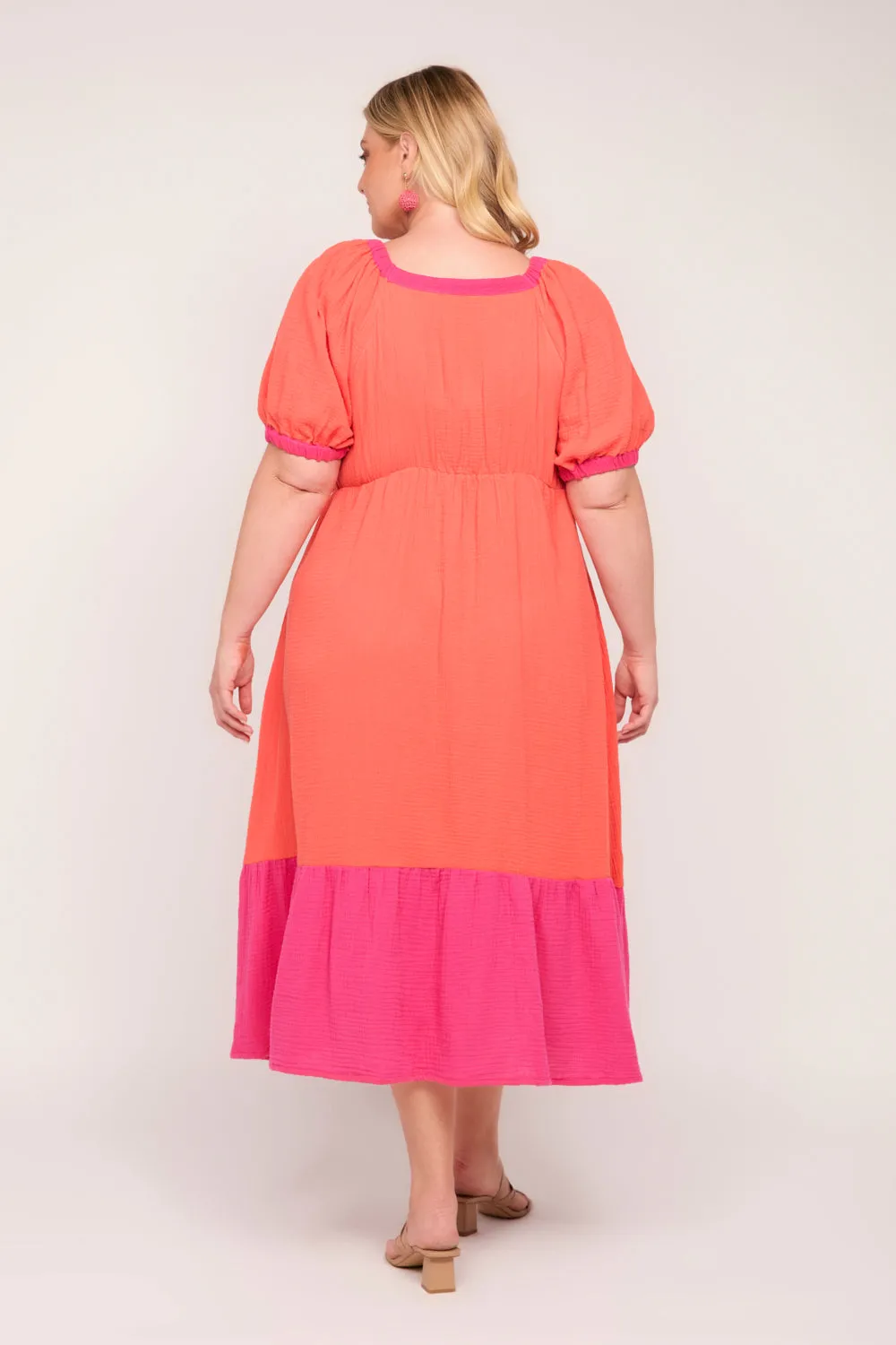 Alison Crinkle Cotton Midi Dress in Sunset