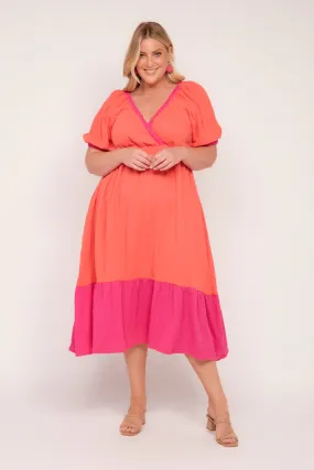 Alison Crinkle Cotton Midi Dress in Sunset