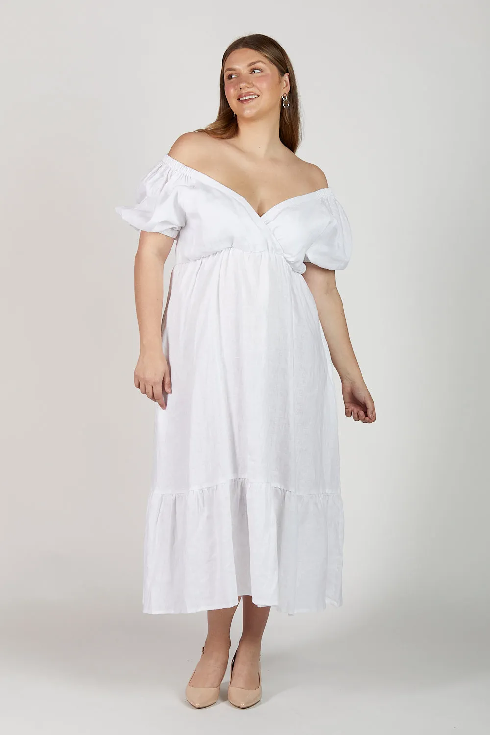 Alison Linen Maxi Dress in White