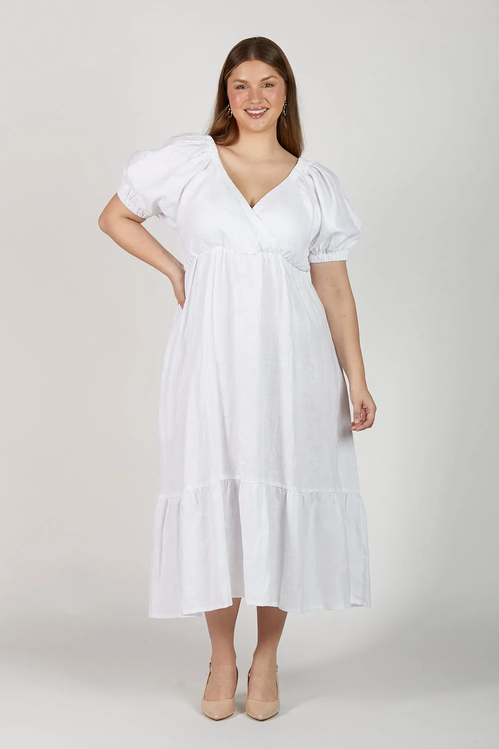 Alison Linen Maxi Dress in White