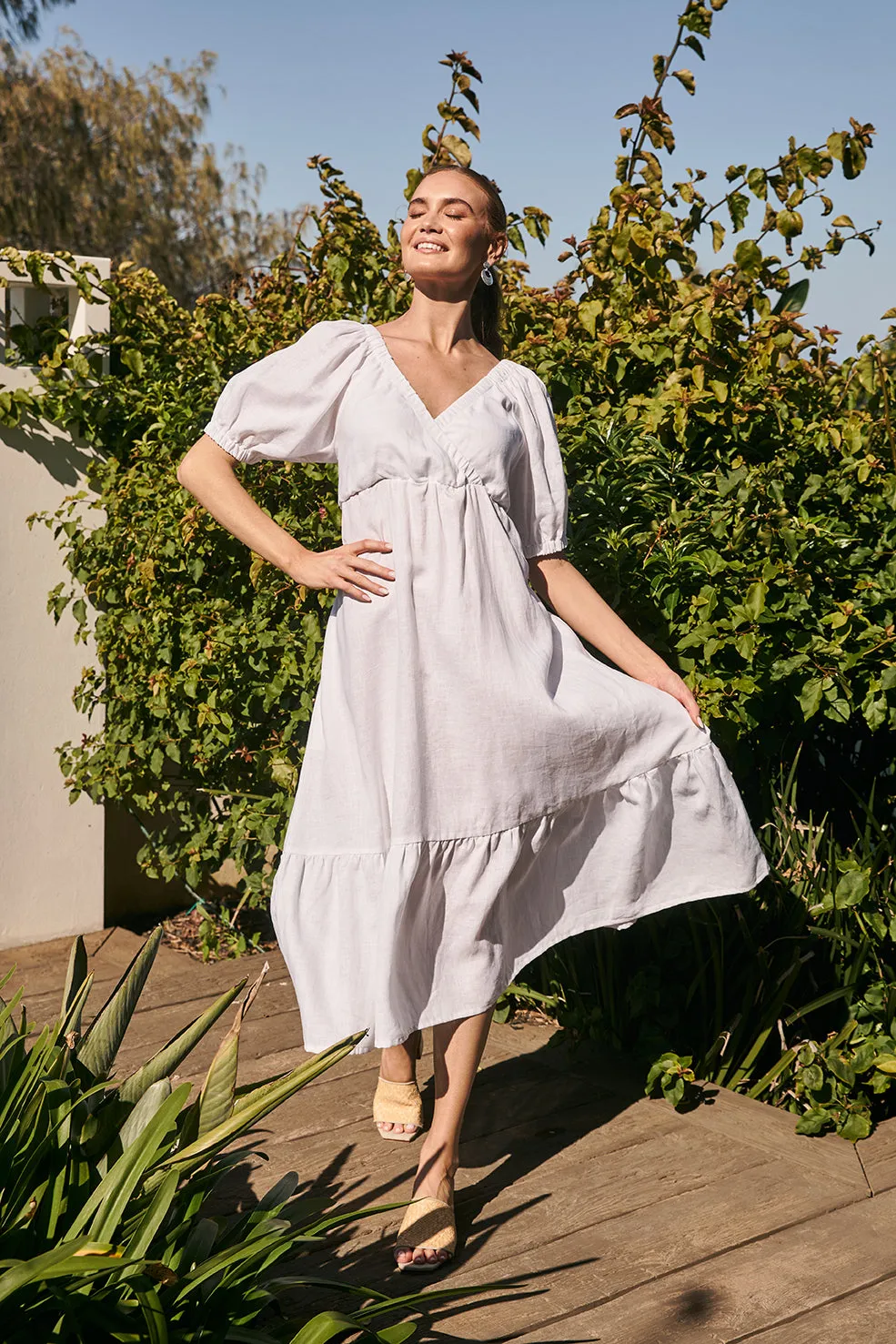 Alison Linen Maxi Dress in White