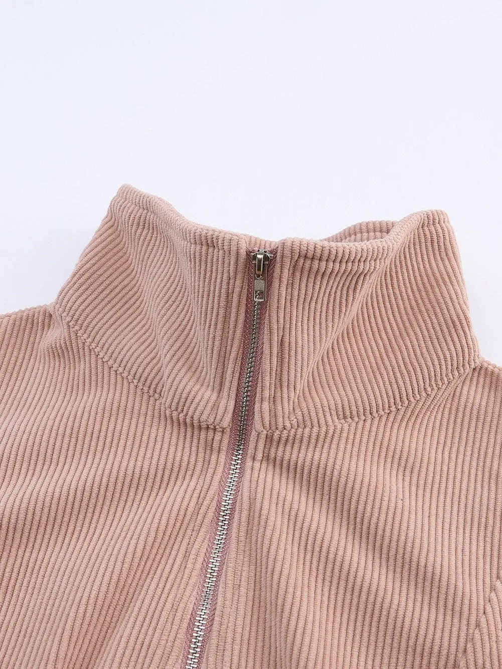 Apricot Corduroy Half Zip Kangaroo Pocket Sweatshirt