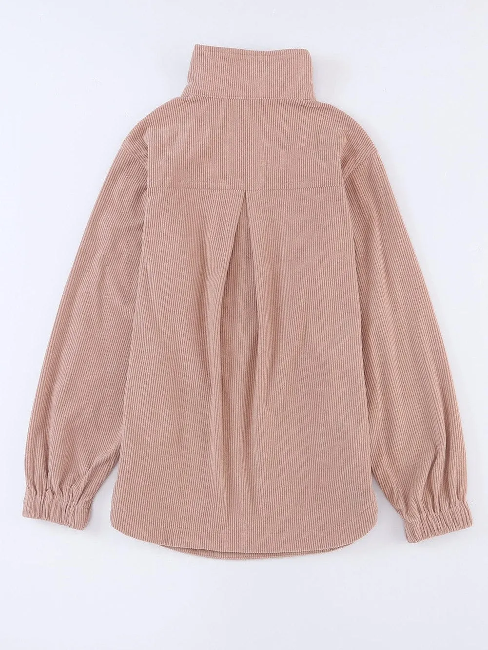 Apricot Corduroy Half Zip Kangaroo Pocket Sweatshirt