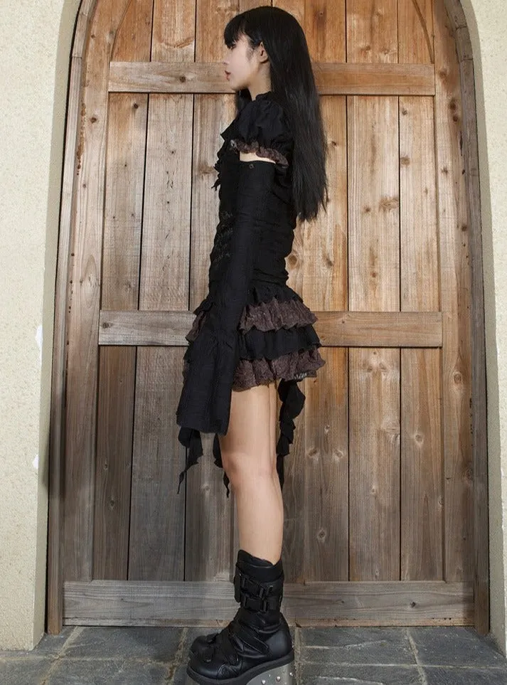 ARIADNAw Gothic Lolita Ruffled Mini Dress - Black/Brown (Women's)