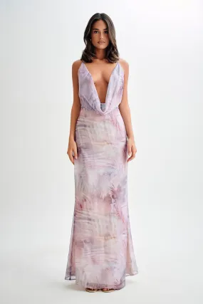 Attina Cowl Chiffon Maxi Dress - Mermaid Shell Print