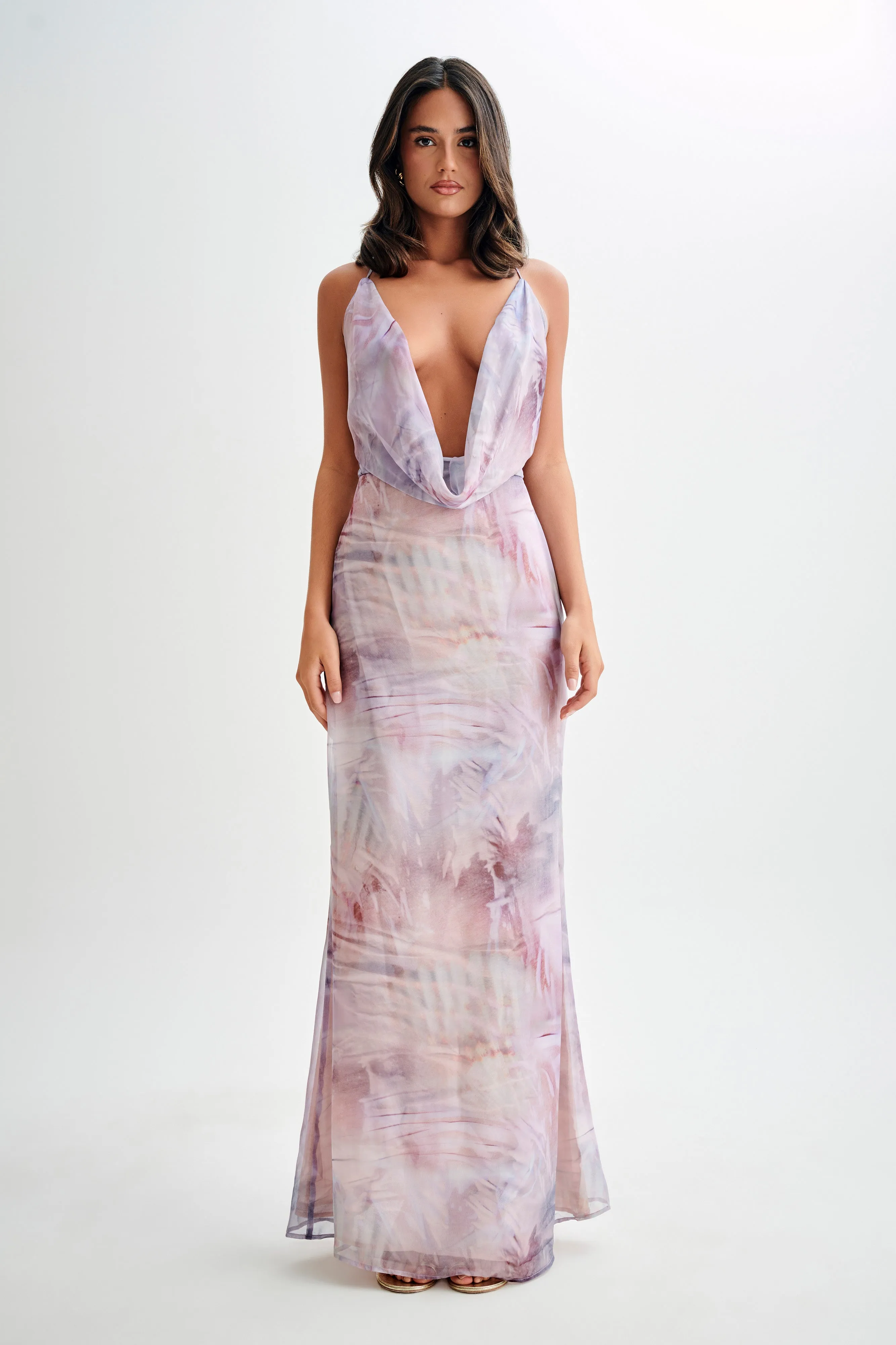 Attina Cowl Chiffon Maxi Dress - Mermaid Shell Print