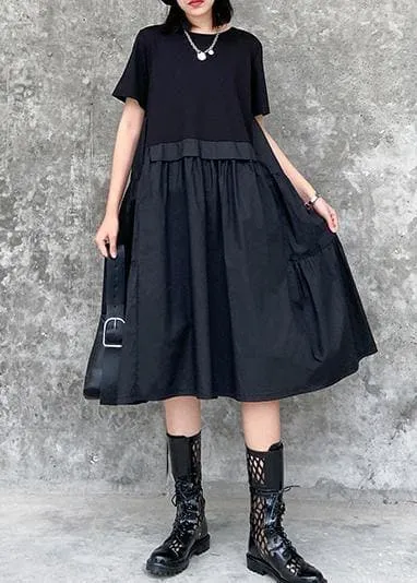 Beautiful o neck Cinched Cotton summer clothes For Women Shape black Dress