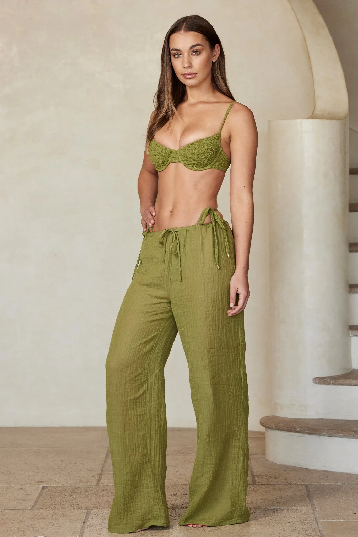 Belize Pant - Vivid Moss Crinkle Linen