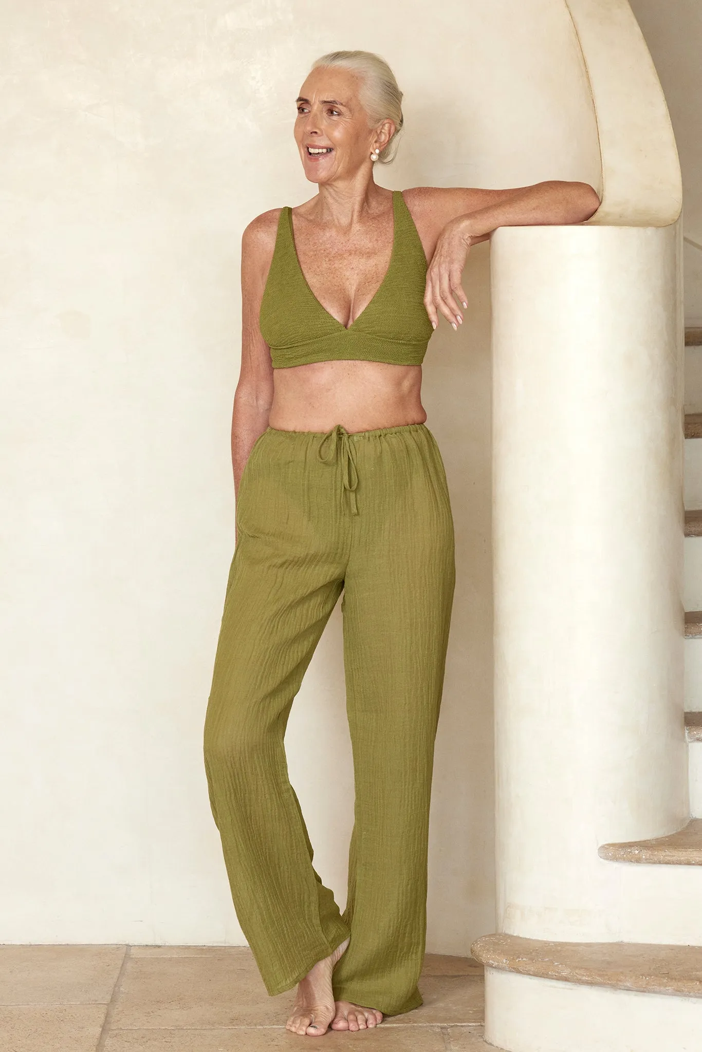 Belize Pant - Vivid Moss Crinkle Linen