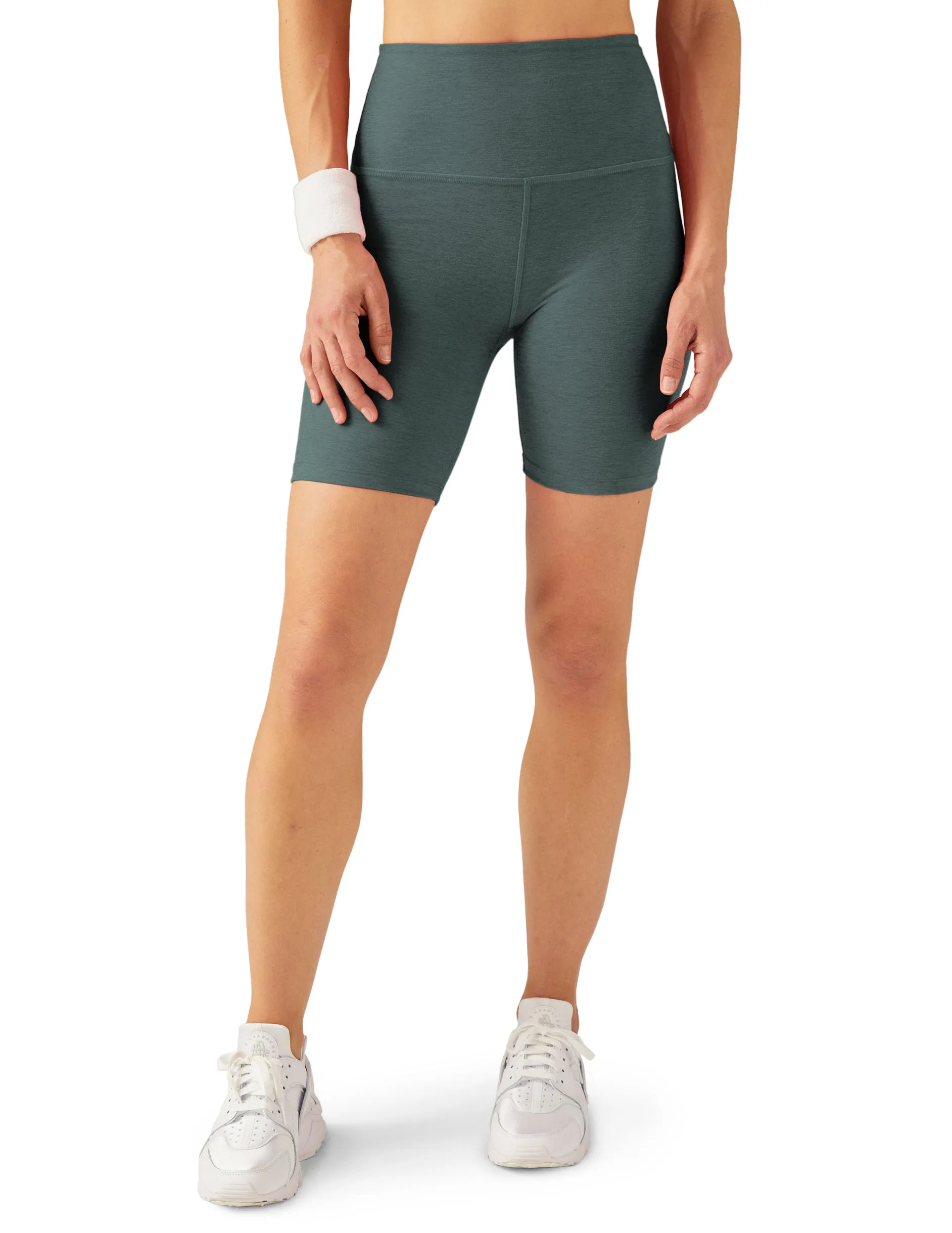 BEYOND YOGA SPACEDYE HIGH WAISTED BIKER SHORT STORM HEATHER