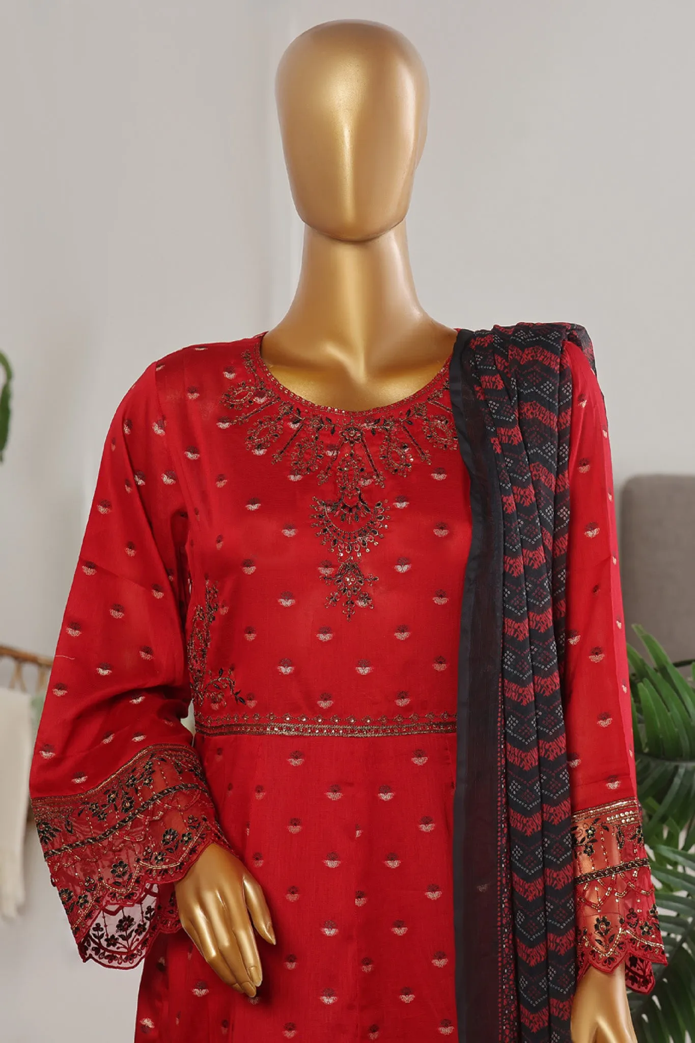 Bin Saeed Stitched 3 Piece Festive Emb Jacquard Frocks Collection'2024-BNS-1029-Red