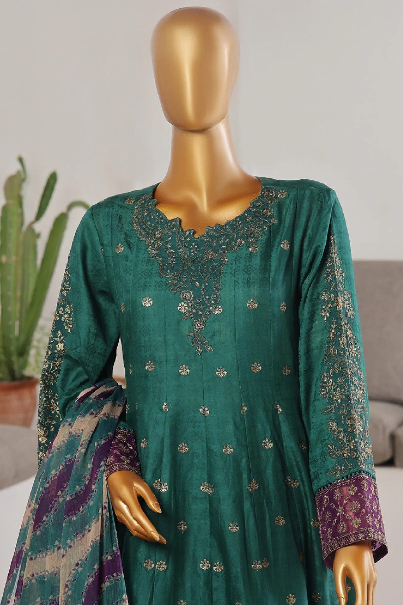 Bin Saeed Stitched 3 Piece Festive Emb Jacquard Frocks Collection'2024-BNS-1031-Teal