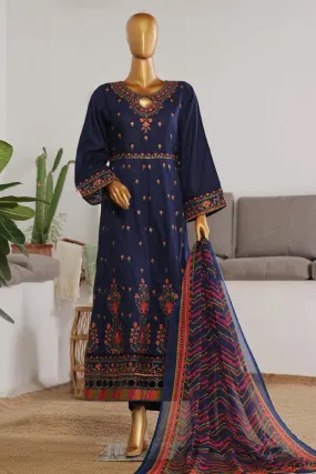 Bin Saeed Stitched 3 Piece Festive Emb Jacquard Frocks Collection'2024-BNS-1038-Navy Blue