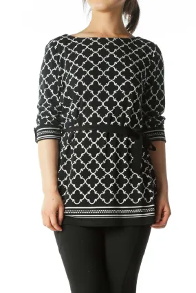 Black and White Moroccan Tile Print Tie-Waist Tunic