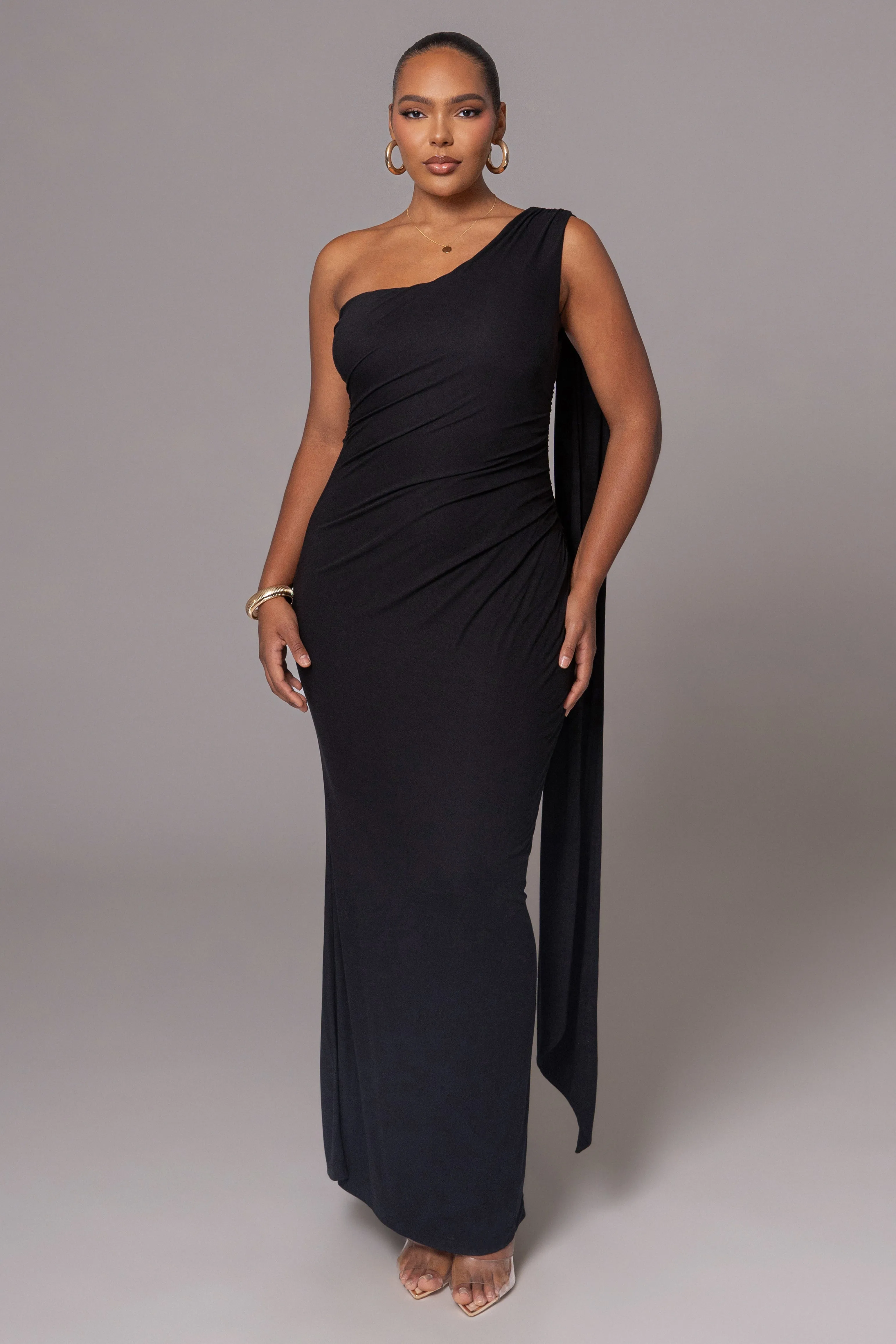 Black Kianna Drape Maxi Dress