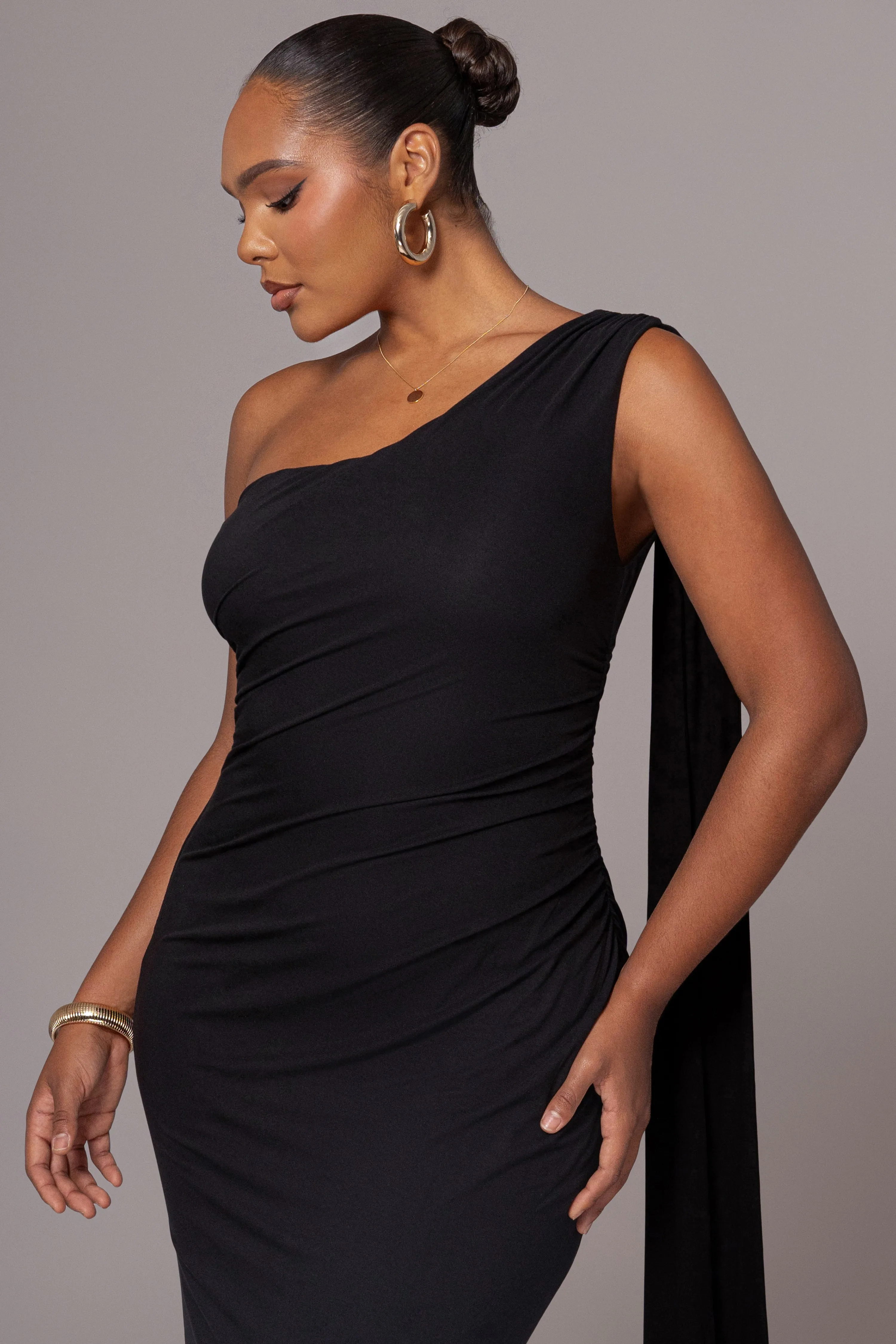 Black Kianna Drape Maxi Dress