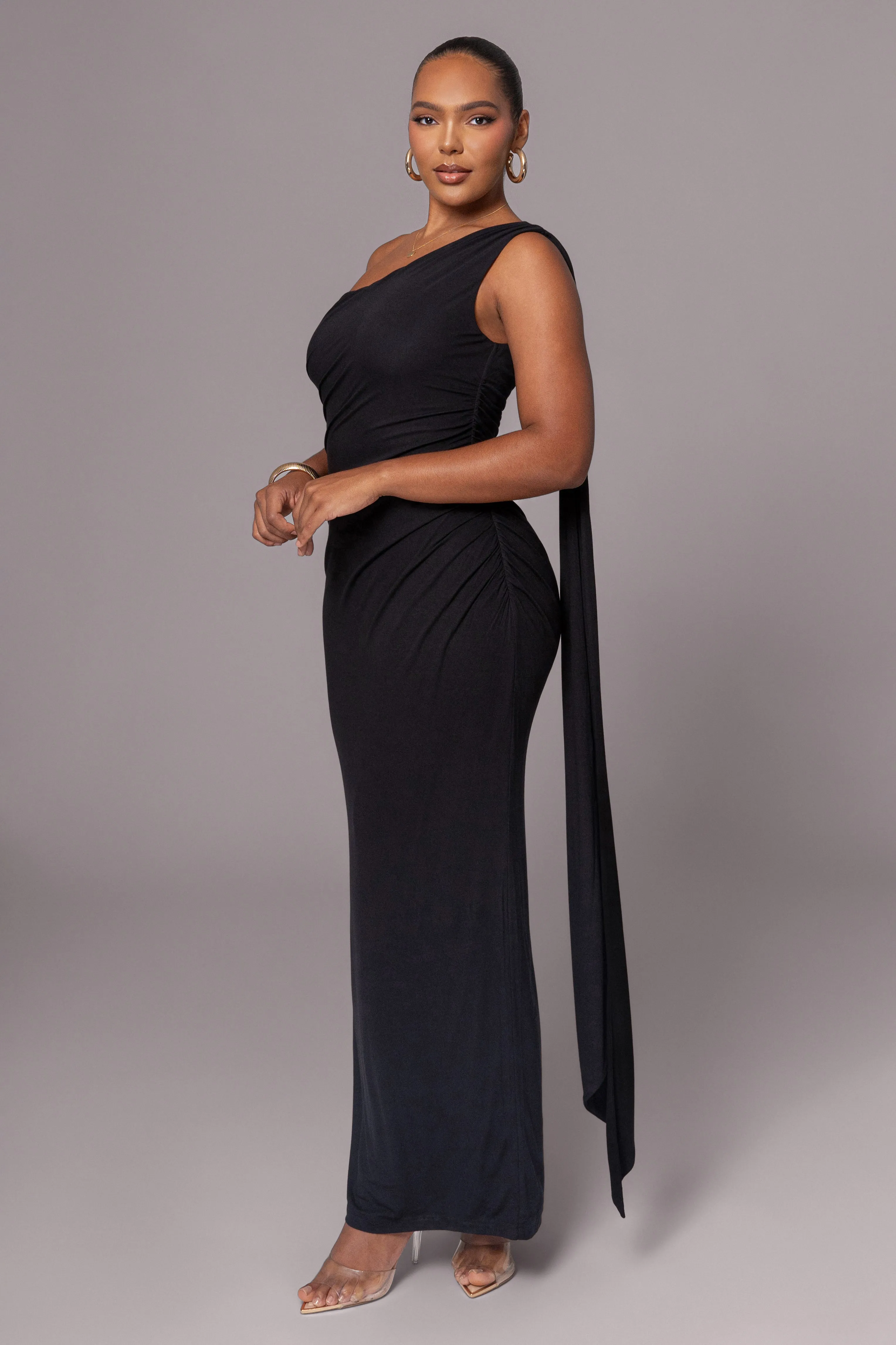 Black Kianna Drape Maxi Dress