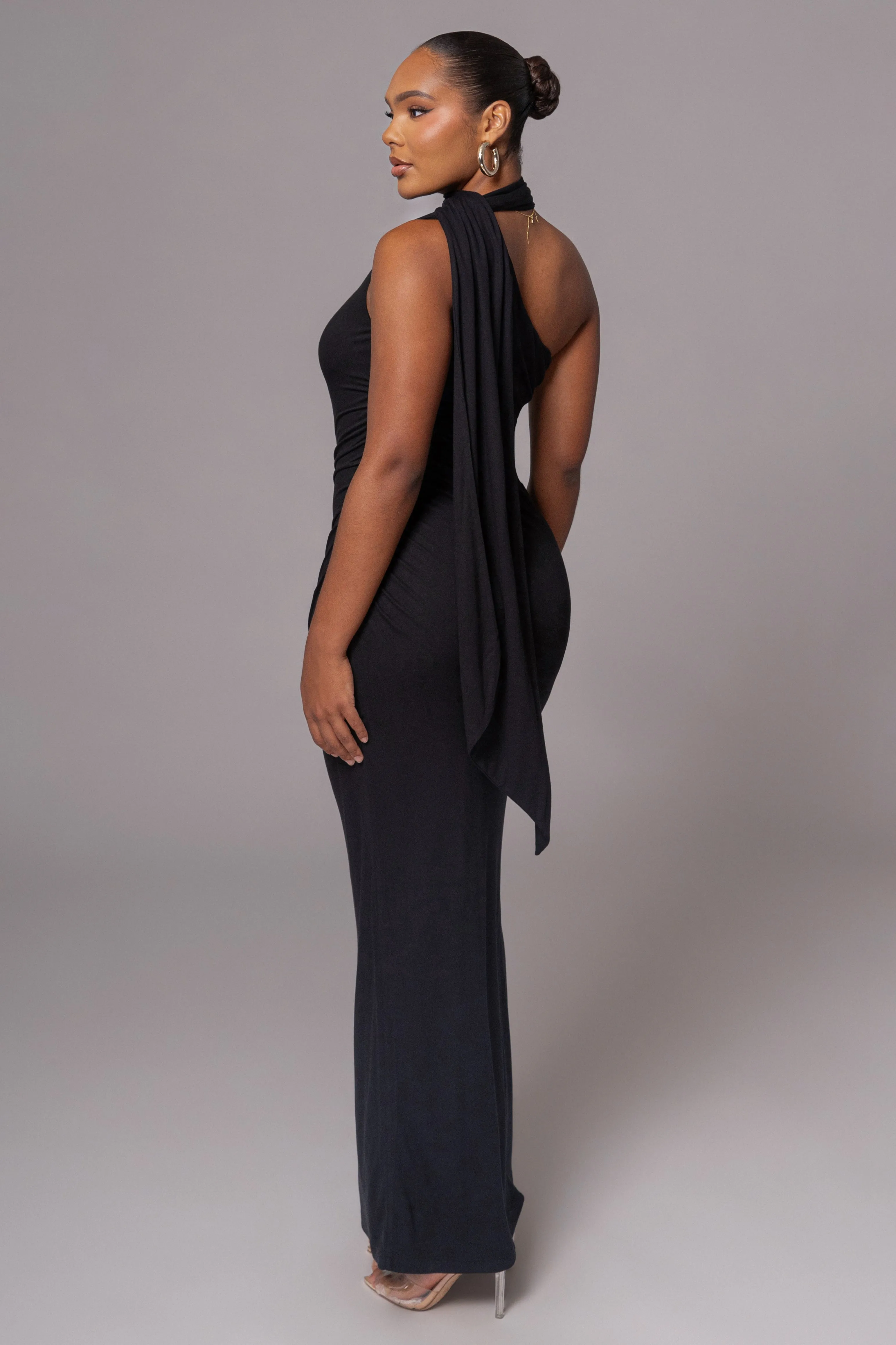 Black Kianna Drape Maxi Dress