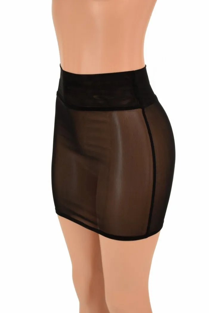 Black Mesh Bodycon Skirt