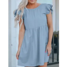 Blue Flutter Sleeve Empire Waist Dress