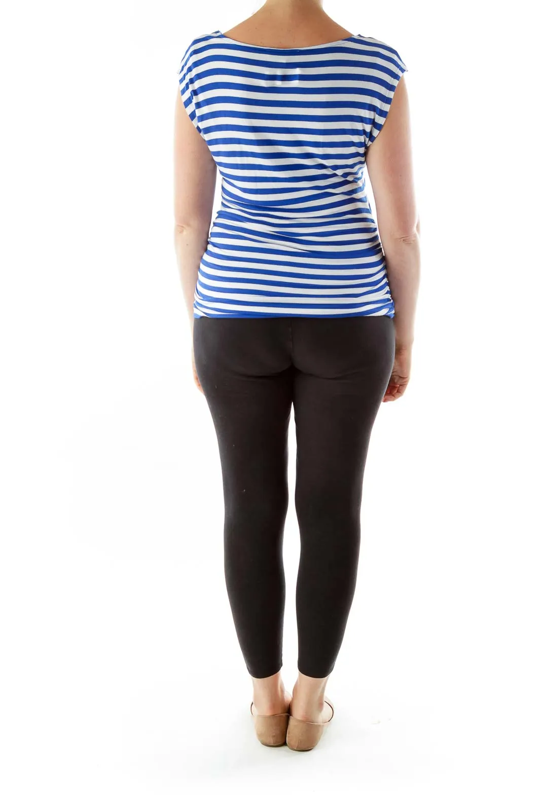 Blue White Striped Zipper Sleeve Top