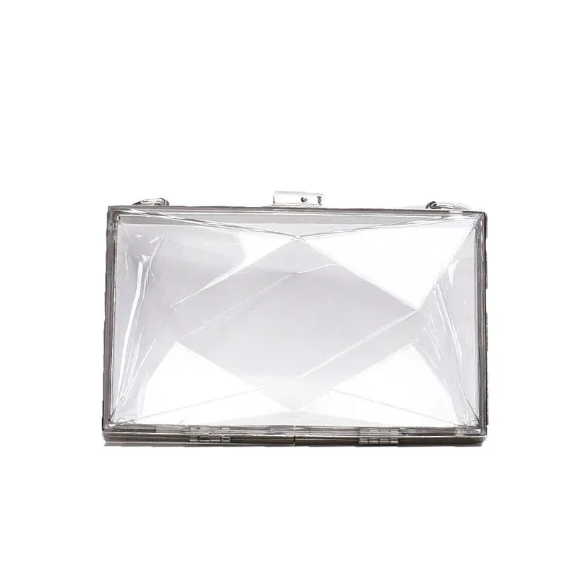 Box Shape Transparent Women's Handbag High Quality Acrylic Jelly Bag Luxury Thick Chain Tote Party Clutch Small Square Bag Purse