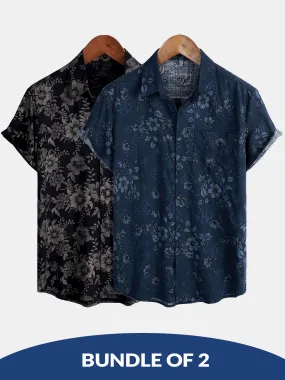 Bundle Of 2 | Men's Floral Hawaiian Vintage Short Sleeve Shirt