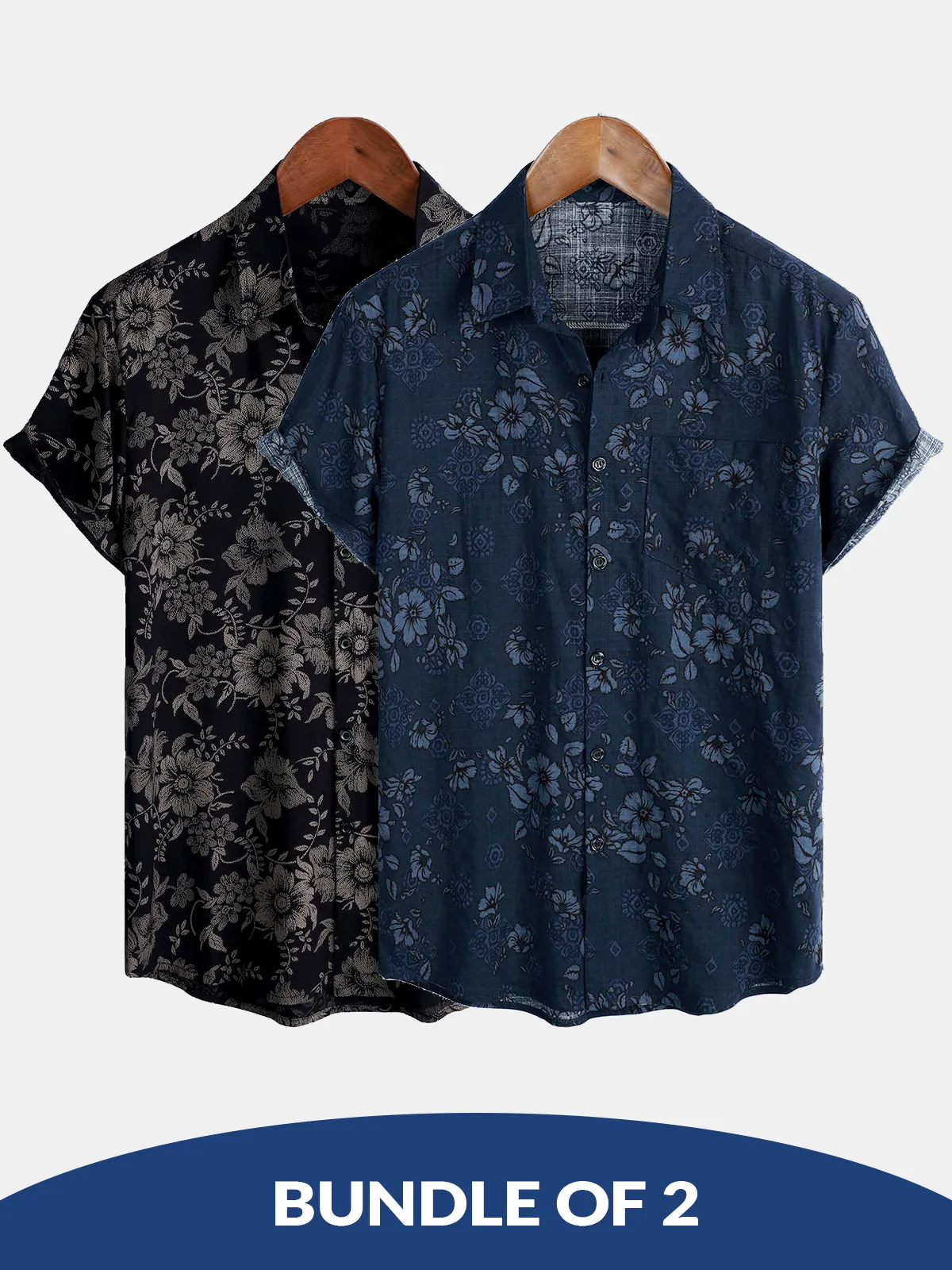 Bundle Of 2 | Men's Floral Hawaiian Vintage Short Sleeve Shirt