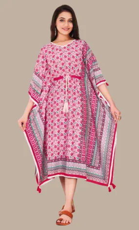 Candy Pink Floral Printed Fusion Kaftan