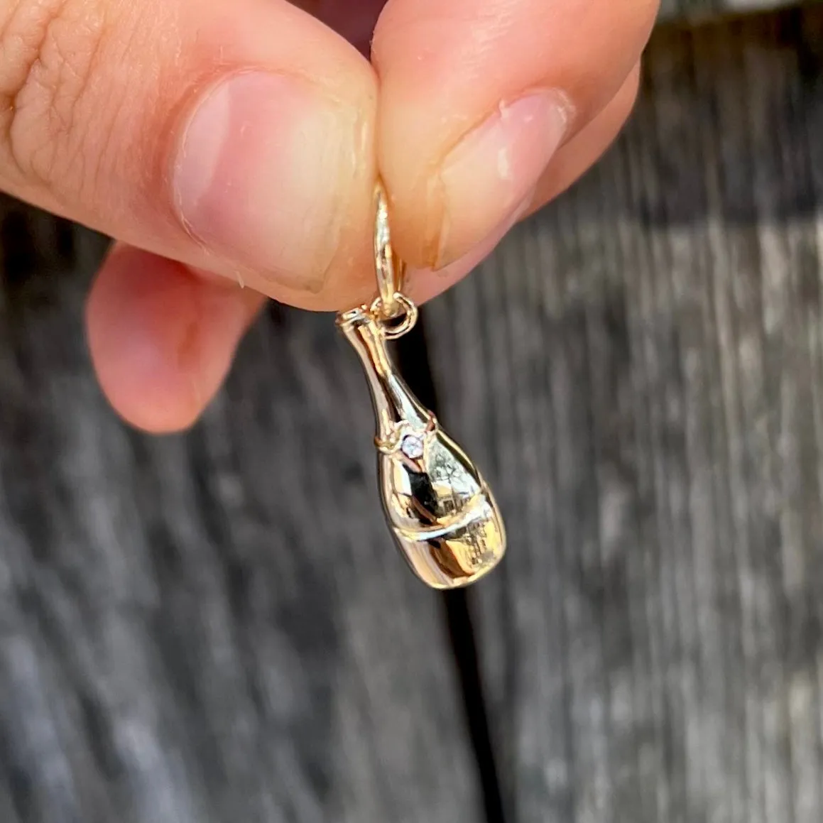 Champagne Bottle Charm - Yellow Gold