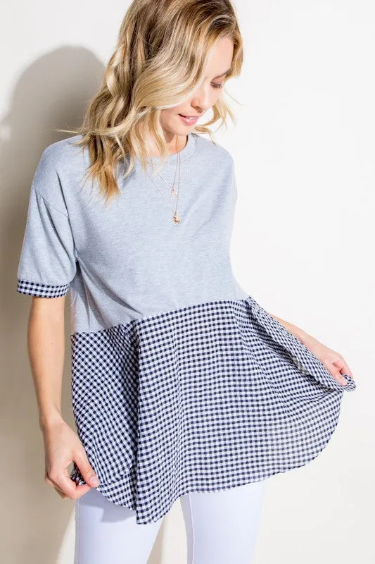 CHECKER SOLID MIX TUNIC TOP