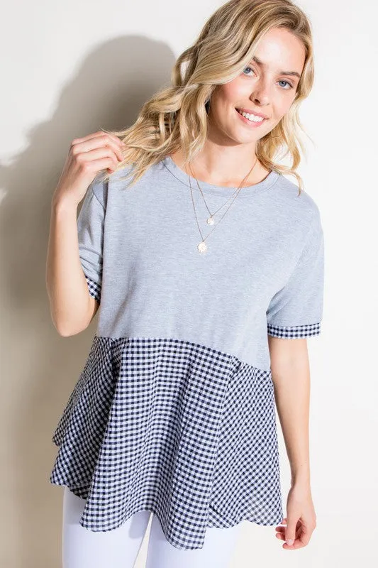 CHECKER SOLID MIX TUNIC TOP