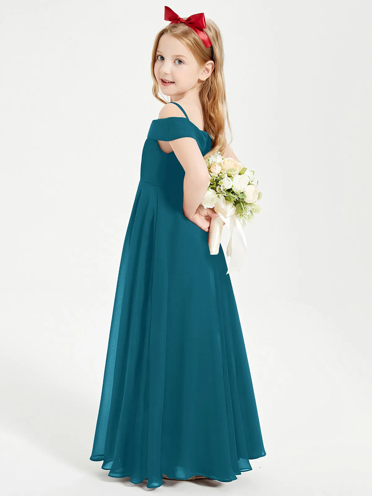 Chic Junior Bridesmaid Dresses Off the Shoulder Ink Blue