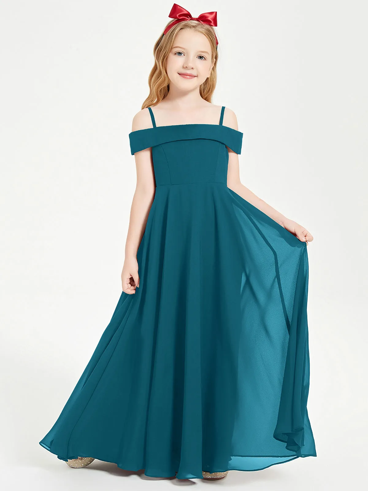 Chic Junior Bridesmaid Dresses Off the Shoulder Ink Blue