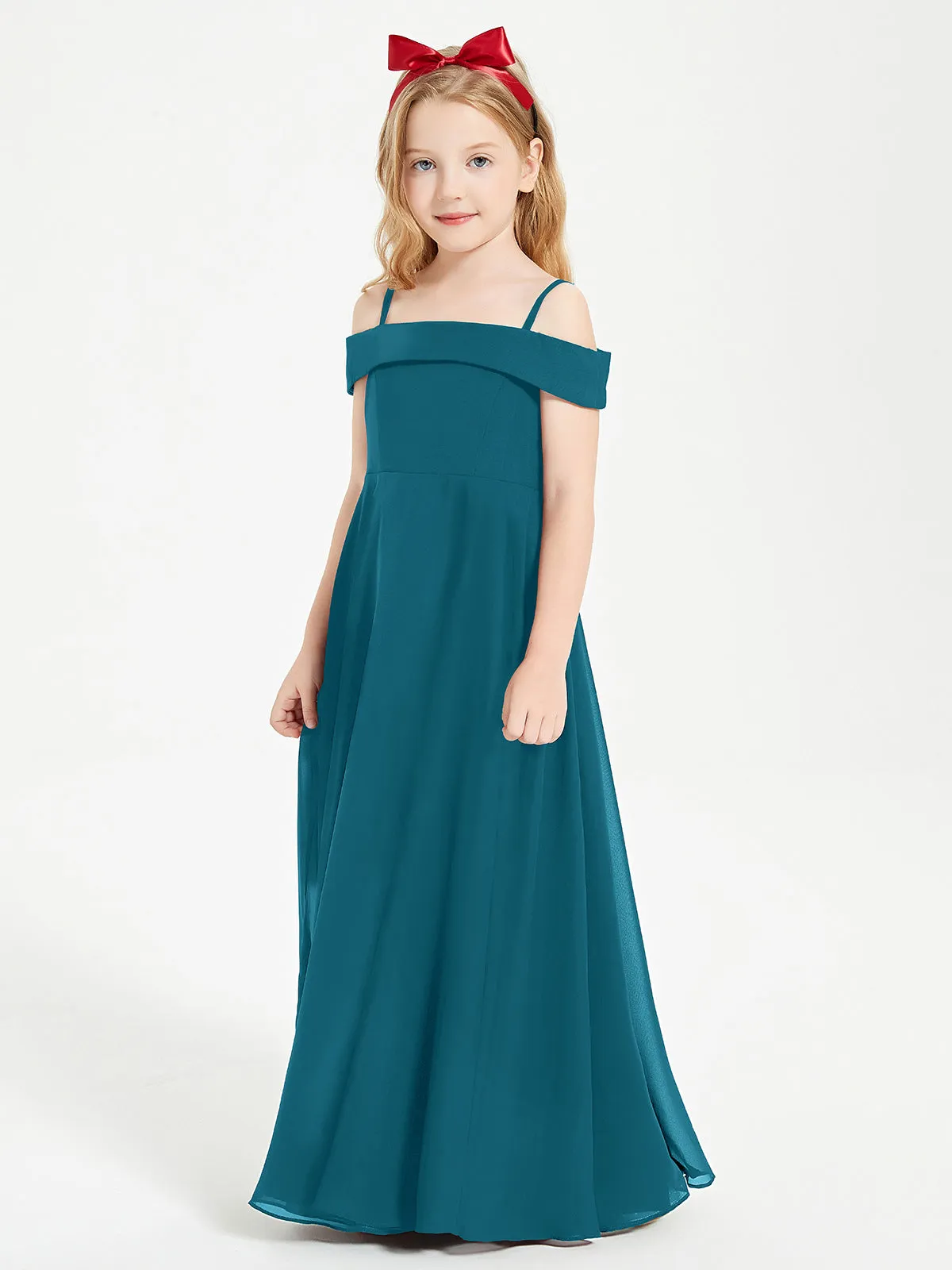 Chic Junior Bridesmaid Dresses Off the Shoulder Ink Blue