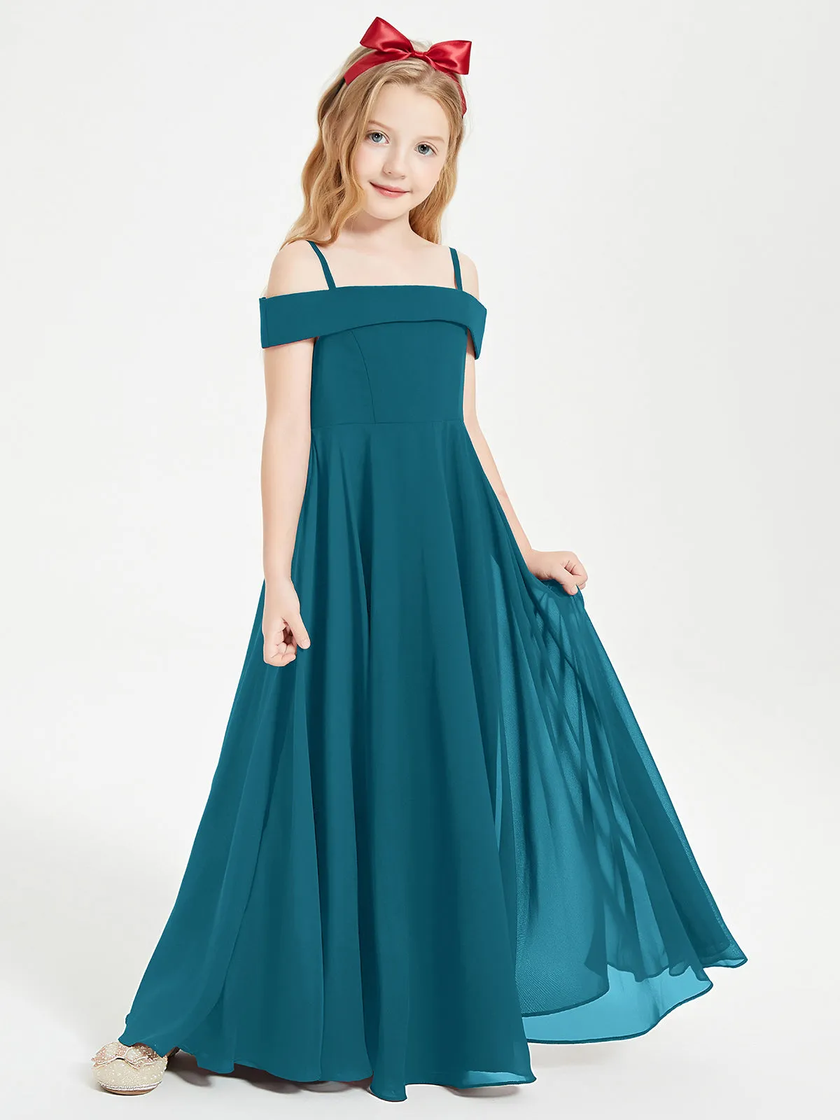 Chic Junior Bridesmaid Dresses Off the Shoulder Ink Blue