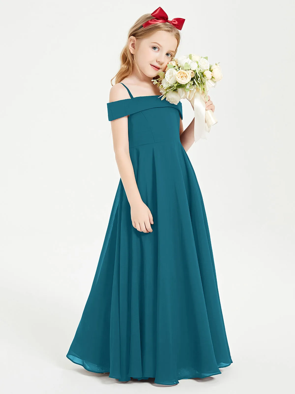 Chic Junior Bridesmaid Dresses Off the Shoulder Ink Blue