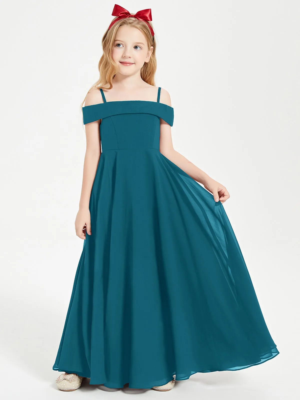 Chic Junior Bridesmaid Dresses Off the Shoulder Ink Blue