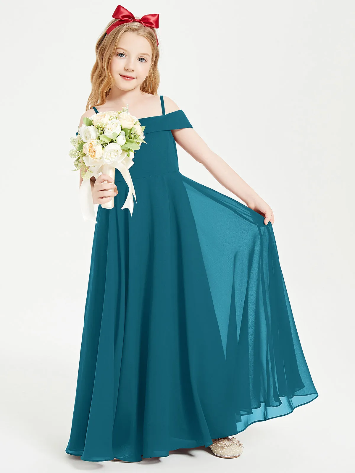 Chic Junior Bridesmaid Dresses Off the Shoulder Ink Blue