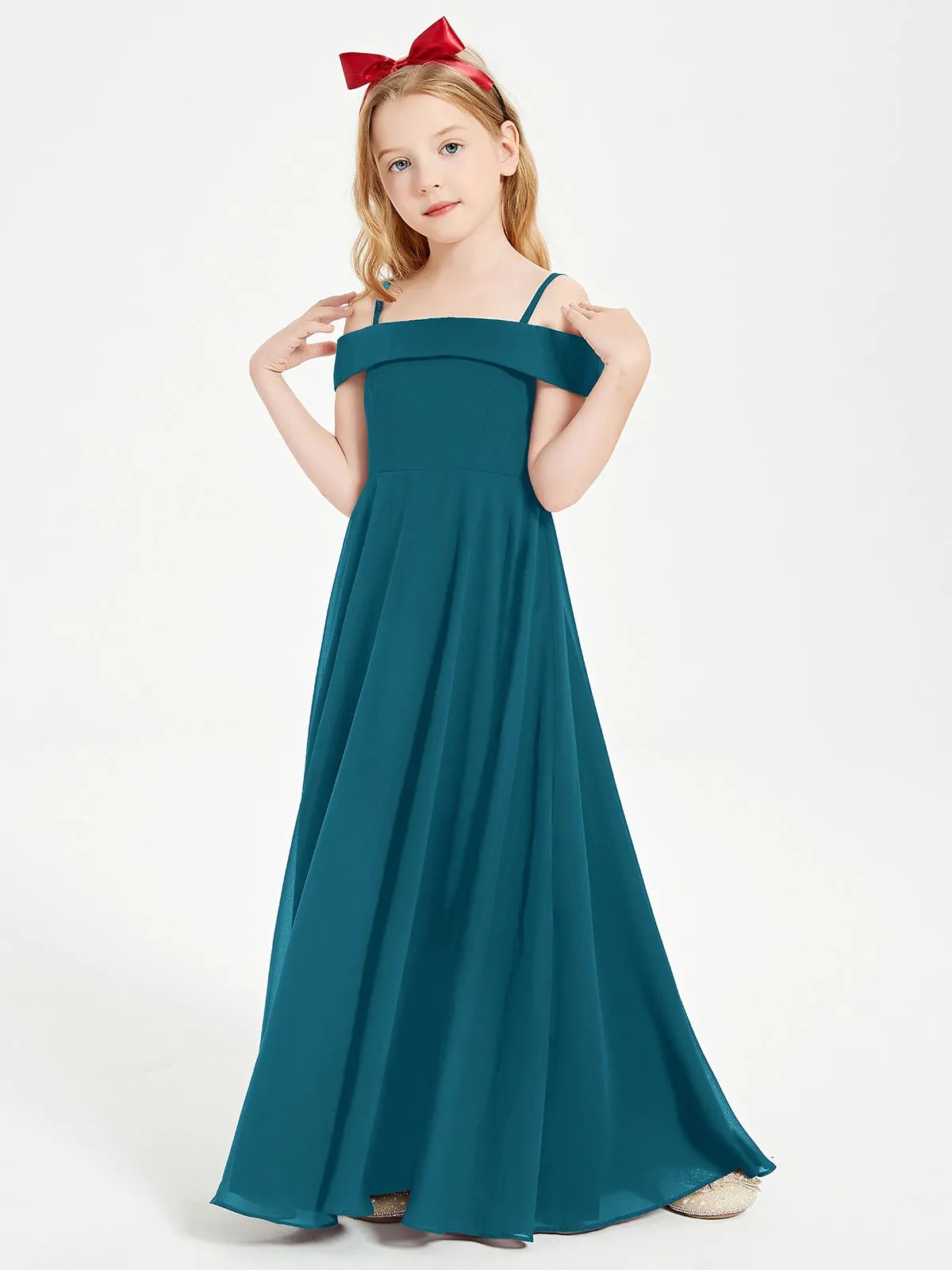 Chic Junior Bridesmaid Dresses Off the Shoulder Ink Blue