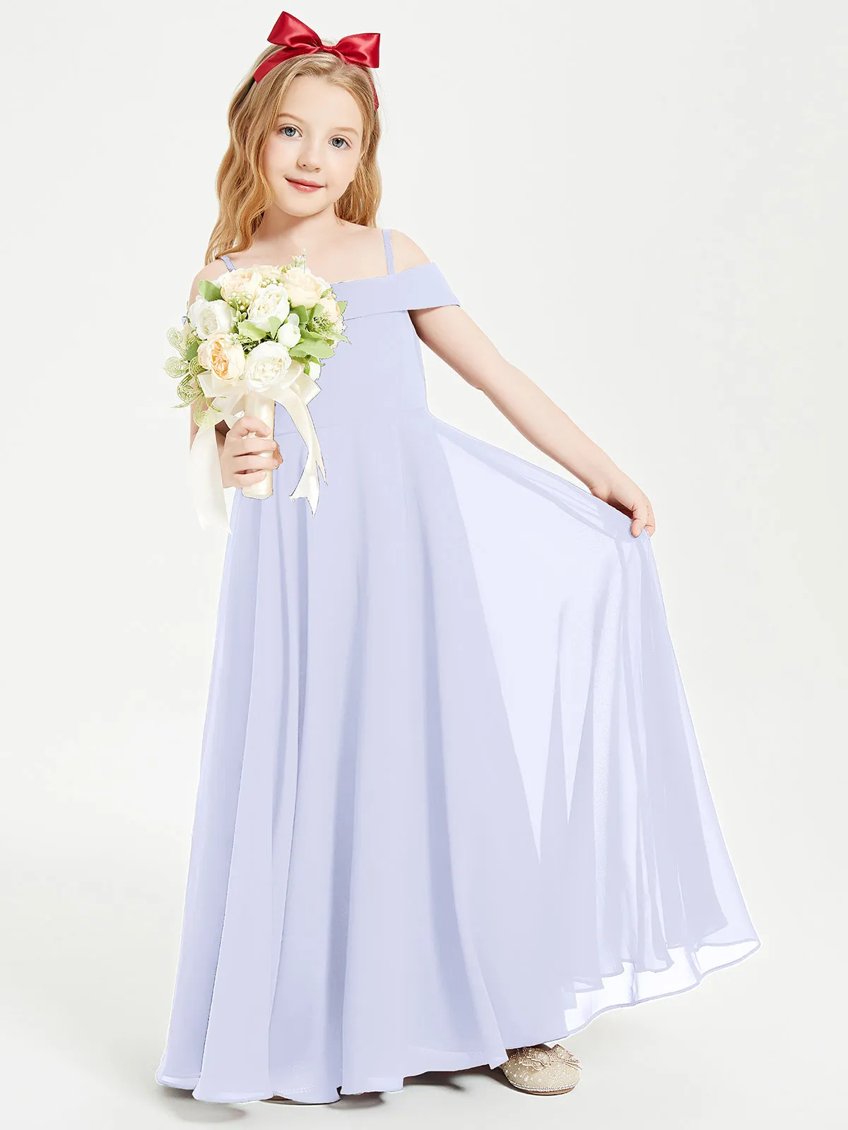 Chic Junior Bridesmaid Dresses Off the Shoulder Lavender