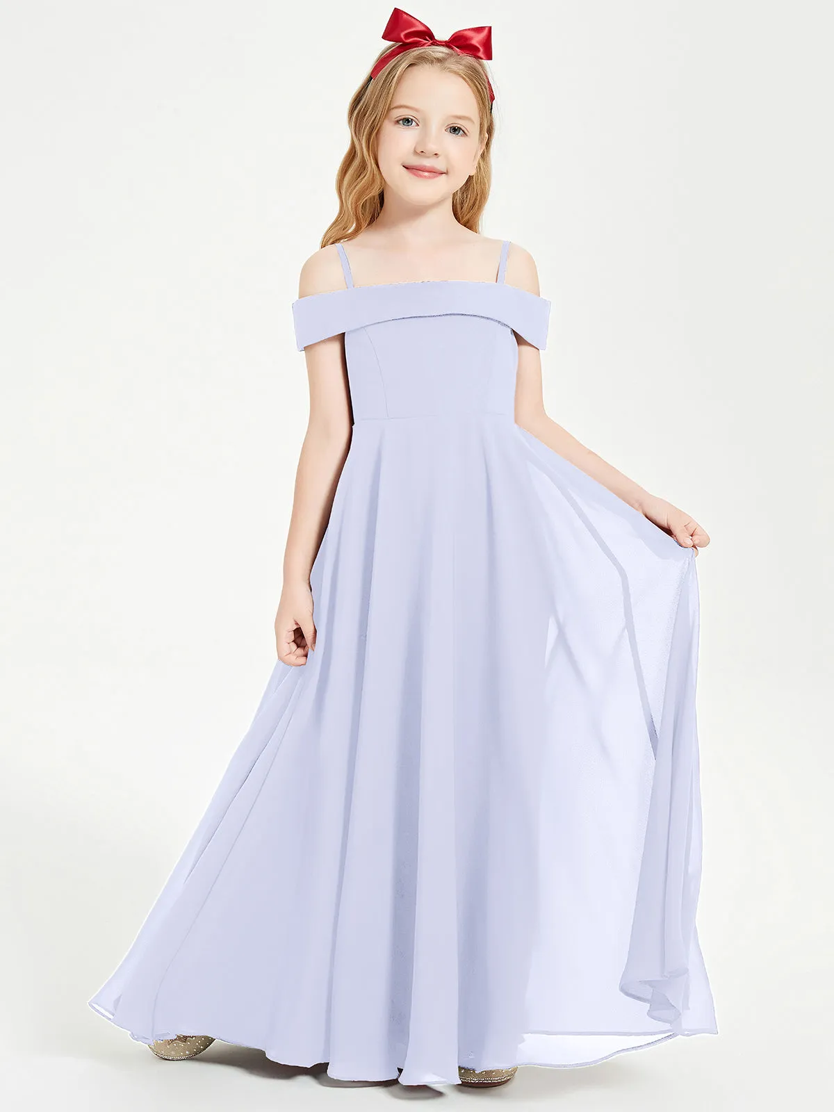 Chic Junior Bridesmaid Dresses Off the Shoulder Lavender